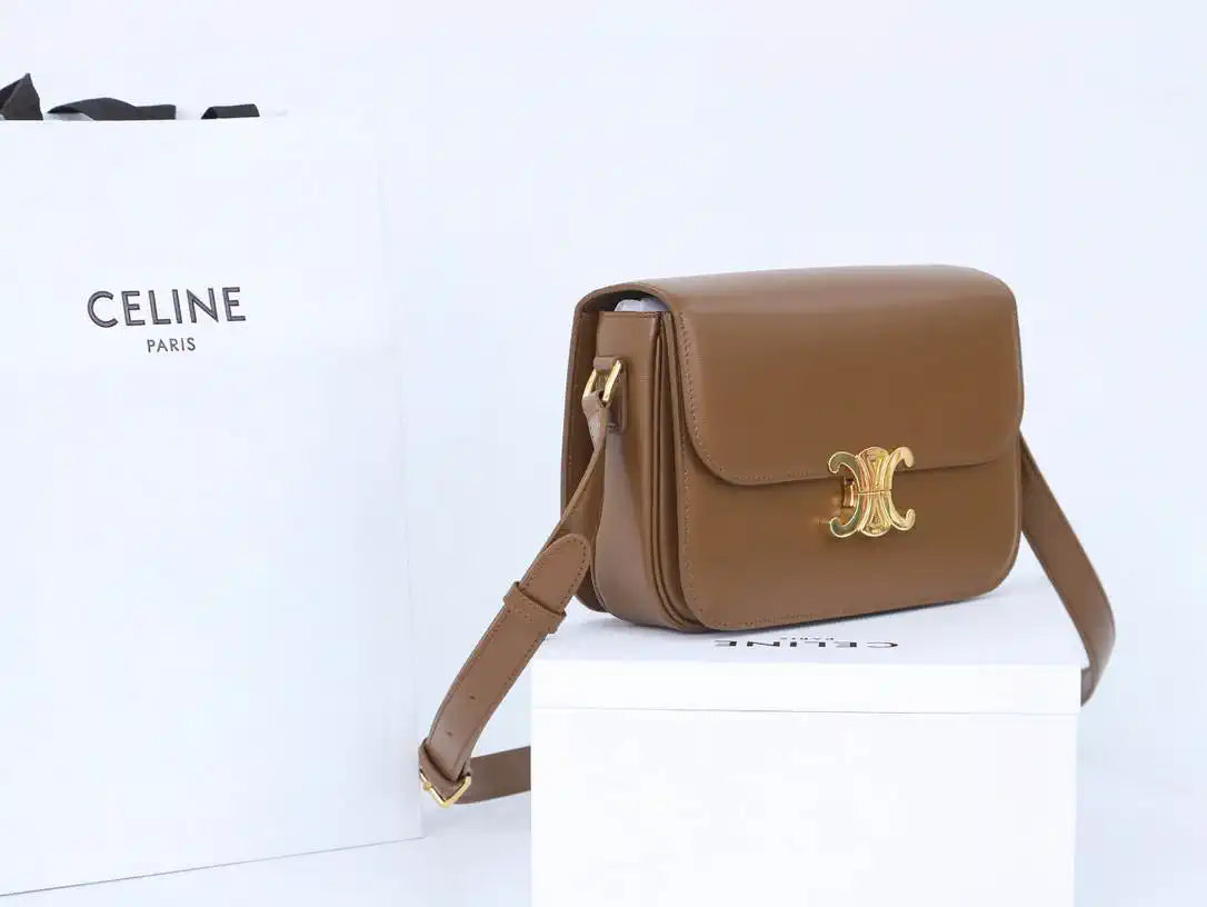 Celine 191242 CLASSIQUE TRIOMPHE BAG IN Calfskin Leather Brown