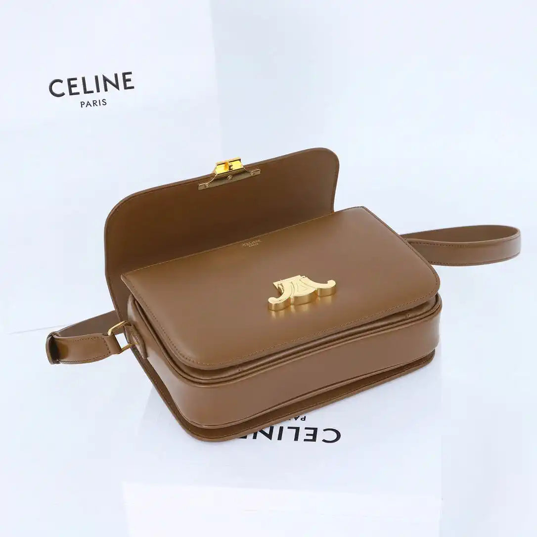 Celine 191242 CLASSIQUE TRIOMPHE BAG IN Calfskin Leather Brown