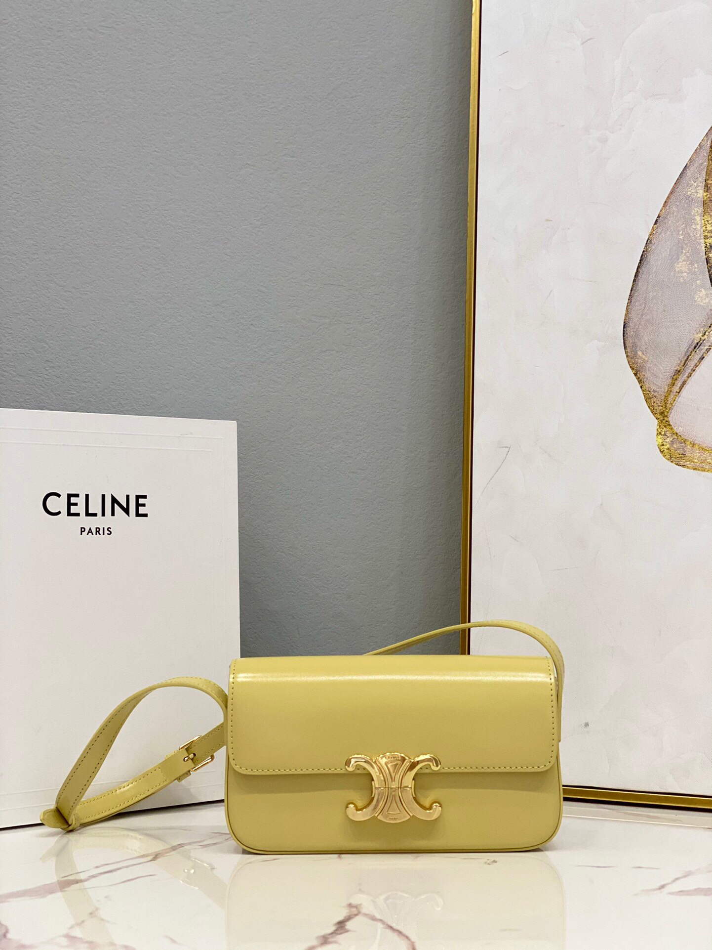Celine 194143 Triomphe Shoulder Bag in Natural Calfskin Light Yellow - Default Title - View 1