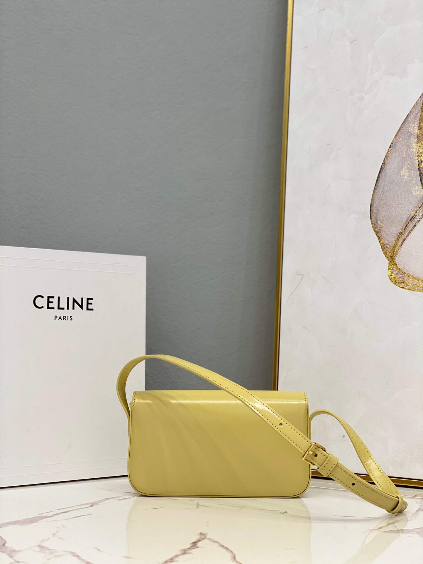 Celine 194143 Triomphe Shoulder Bag in Natural Calfskin Light Yellow