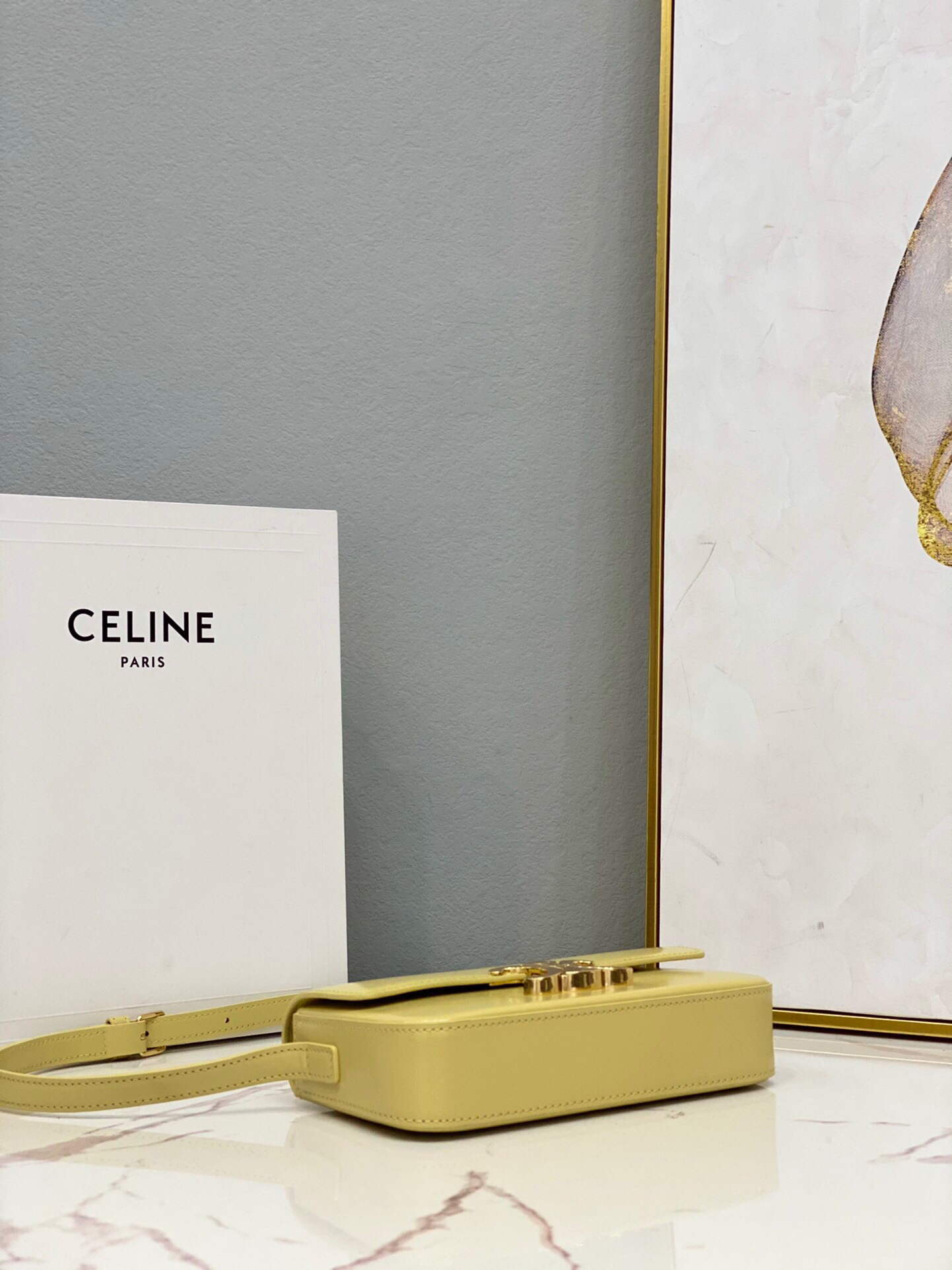 Celine 194143 Triomphe Shoulder Bag in Natural Calfskin Light Yellow