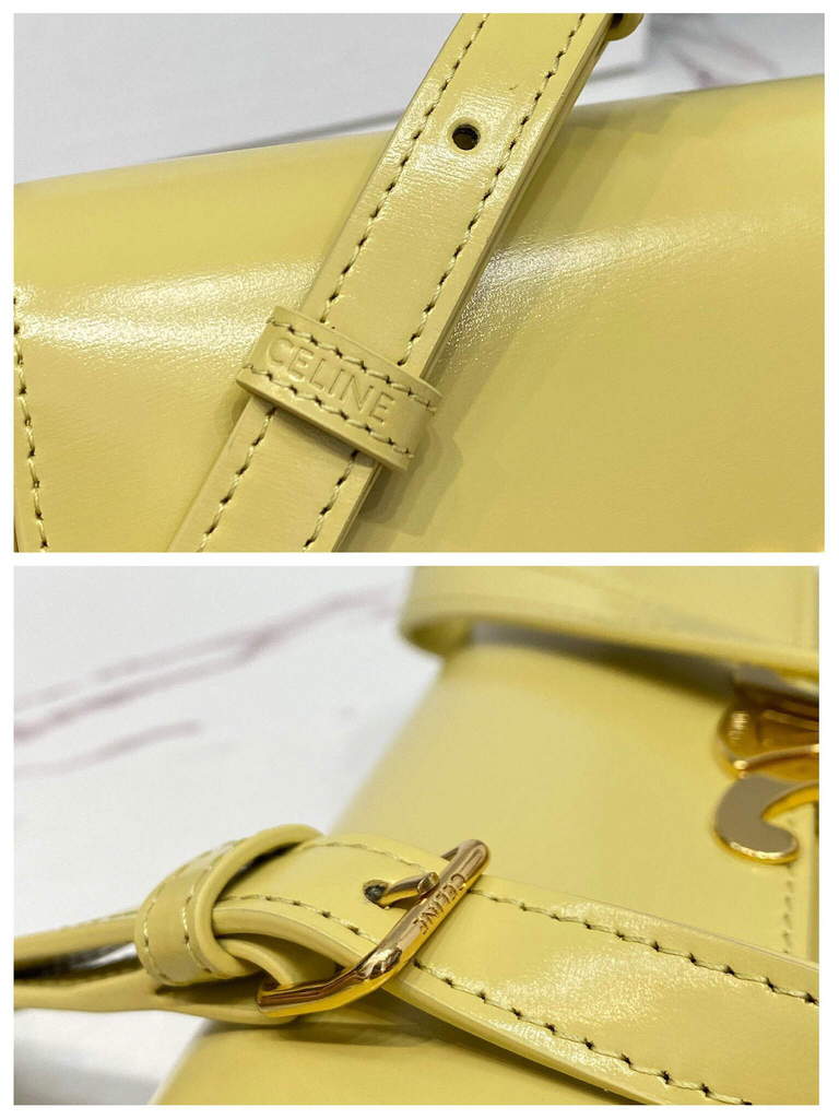 Celine 194143 Triomphe Shoulder Bag in Natural Calfskin Light Yellow