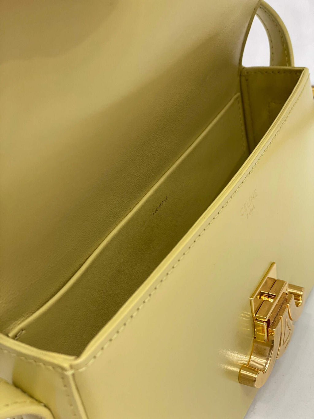 Celine 194143 Triomphe Shoulder Bag in Natural Calfskin Light Yellow
