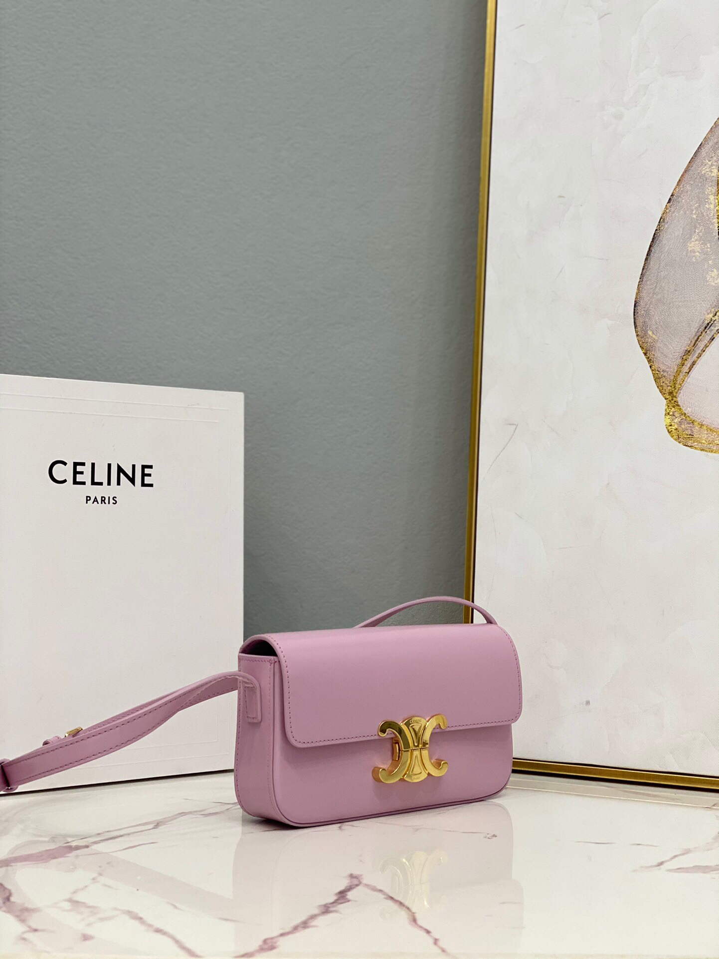 Celine 194143 Triomphe Shoulder Bag in Natural Calfskin Pink - Default Title - View 1