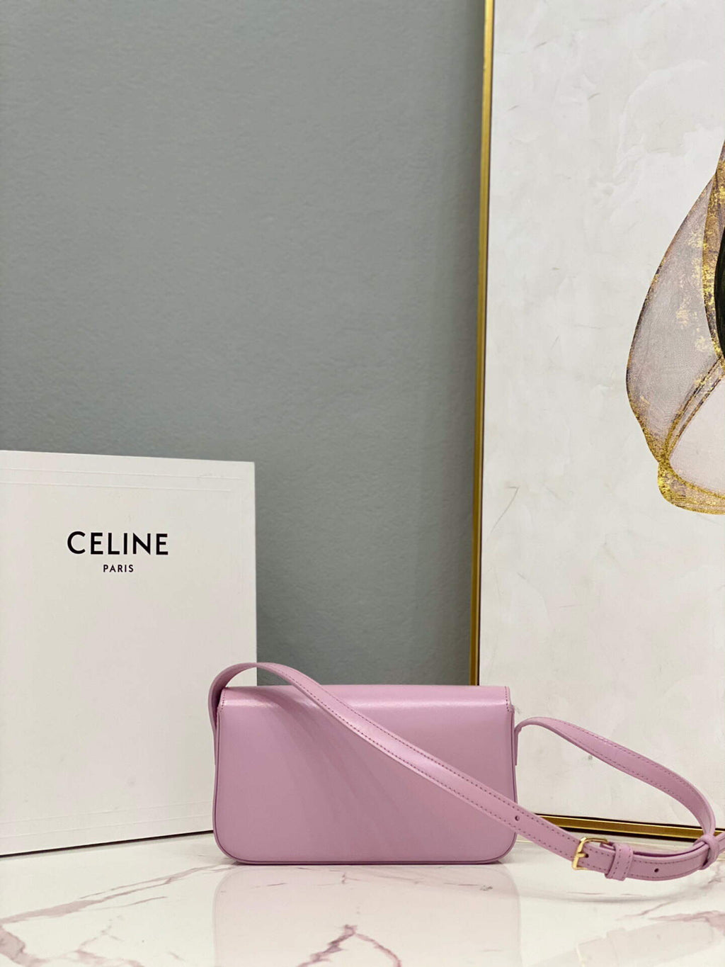 Celine 194143 Triomphe Shoulder Bag in Natural Calfskin Pink