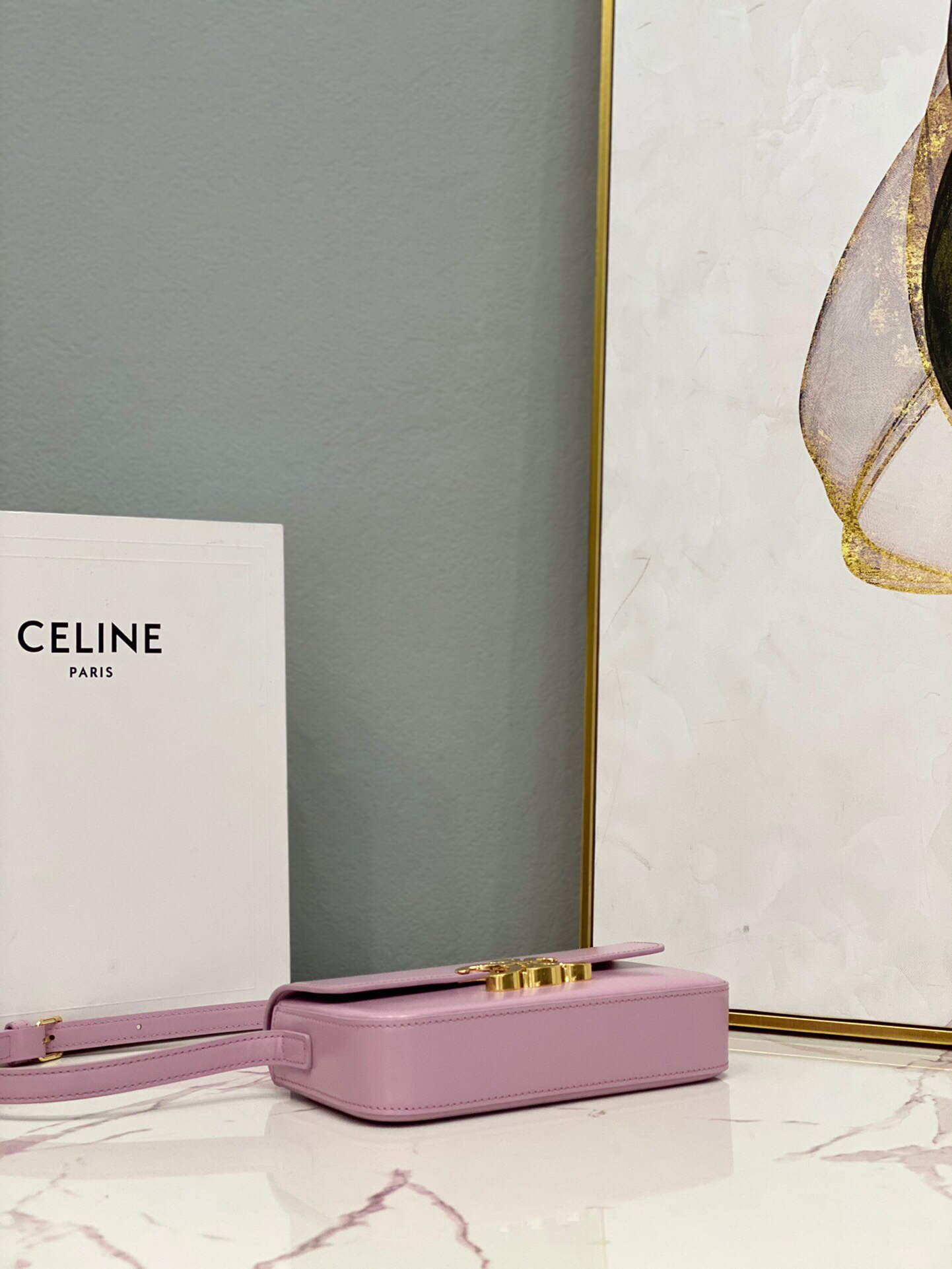 Celine 194143 Triomphe Shoulder Bag in Natural Calfskin Pink