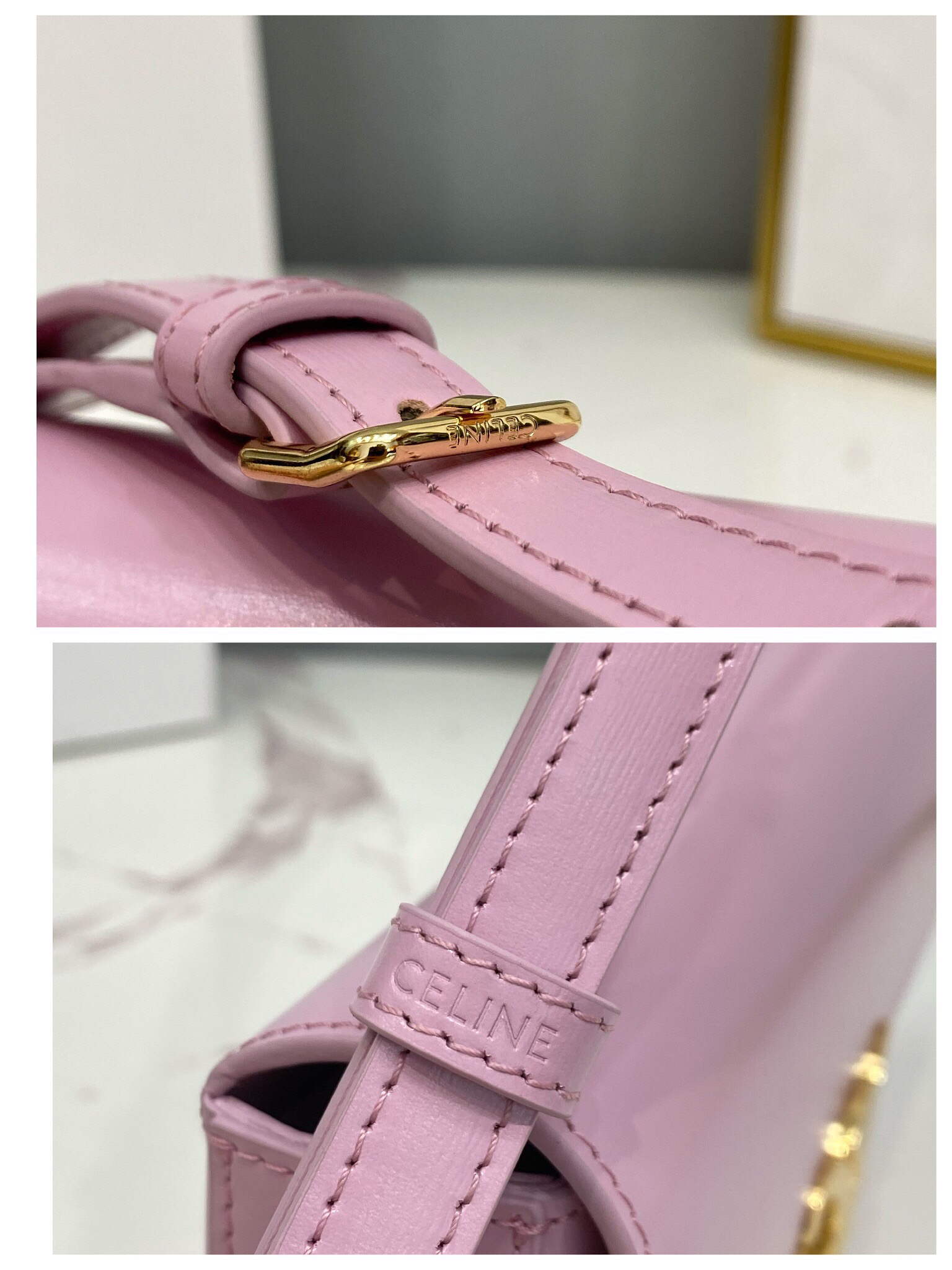 Celine 194143 Triomphe Shoulder Bag in Natural Calfskin Pink