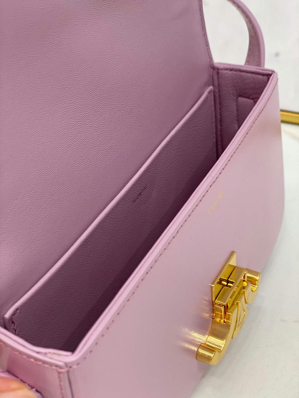Celine 194143 Triomphe Shoulder Bag in Natural Calfskin Pink