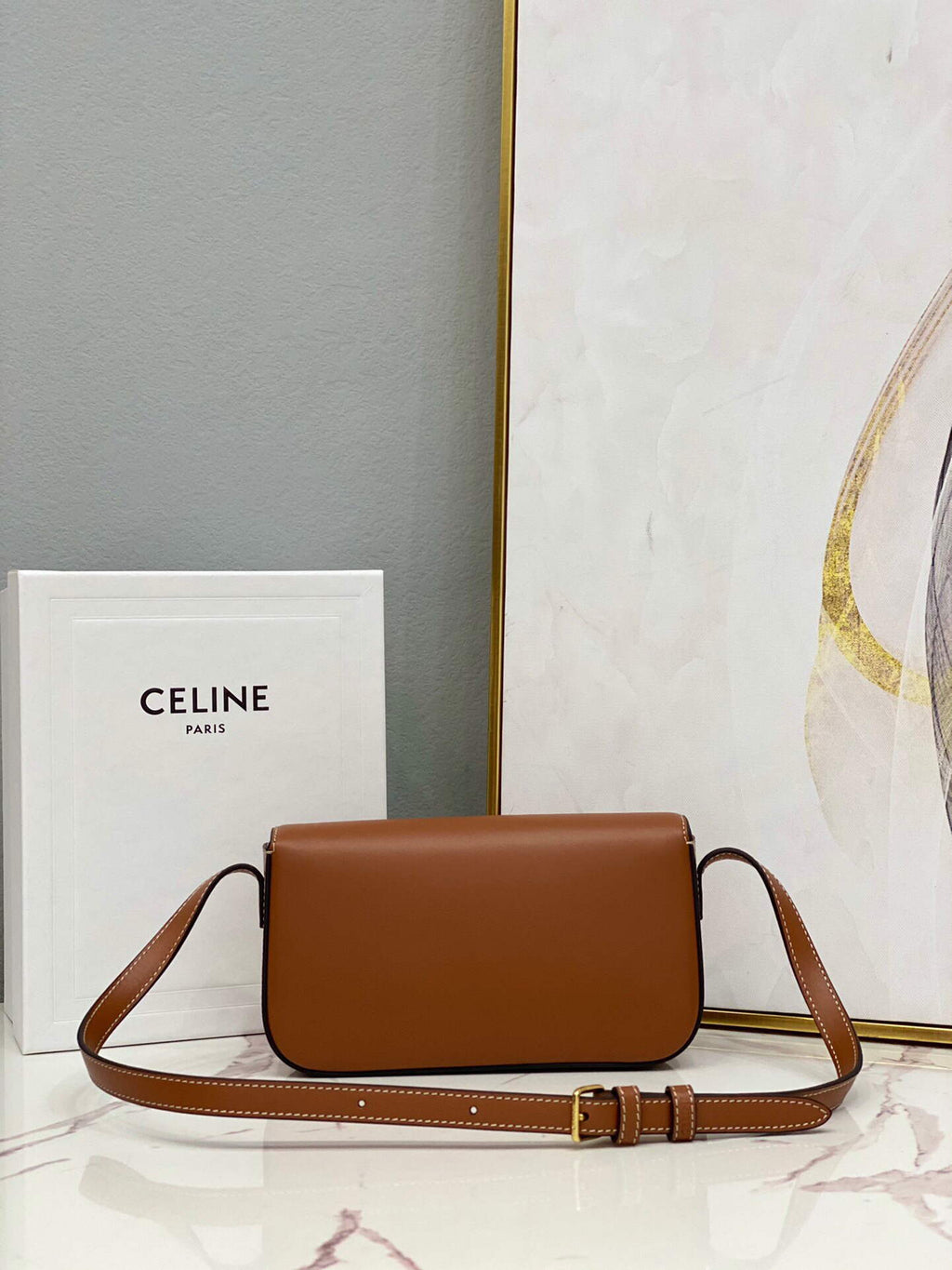 Celine 194143 Triomphe Shoulder Bag in Natural Calfskin Tan