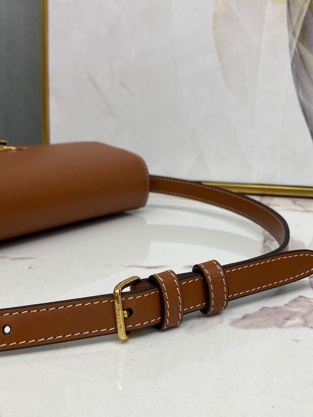 Celine 194143 Triomphe Shoulder Bag in Natural Calfskin Tan