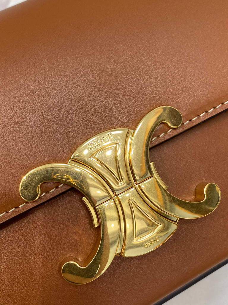 Celine 194143 Triomphe Shoulder Bag in Natural Calfskin Tan