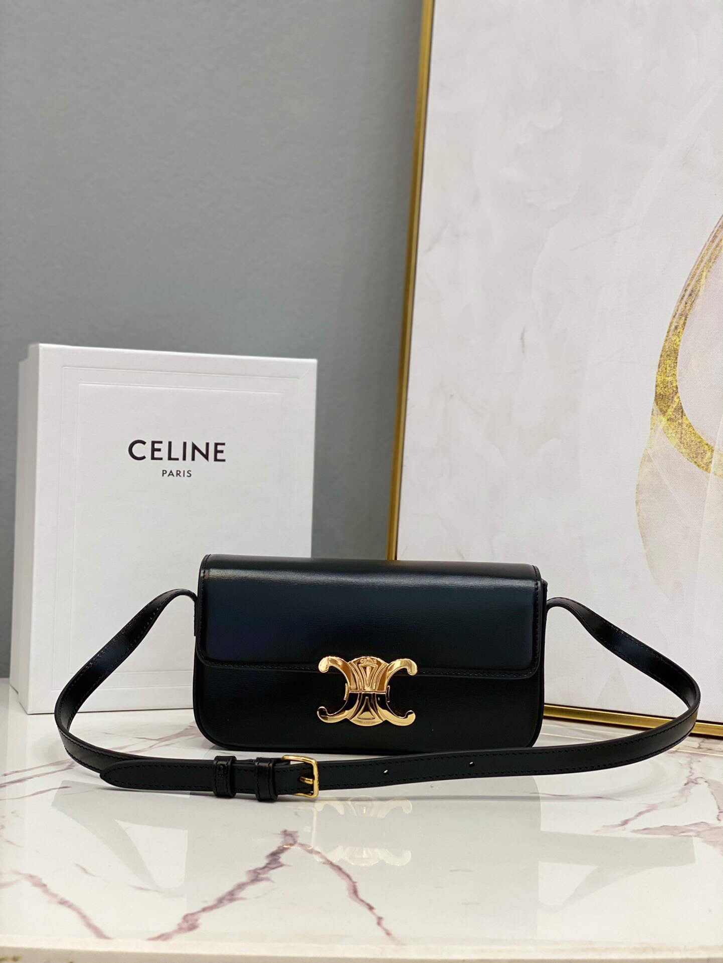 Celine 194143 Triomphe Shoulder Bag in Natural Calfskin Black - Default Title - View 1