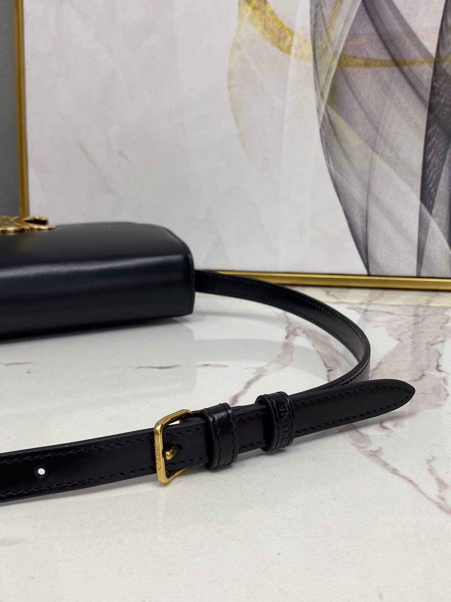 Celine 194143 Triomphe Shoulder Bag in Natural Calfskin Black