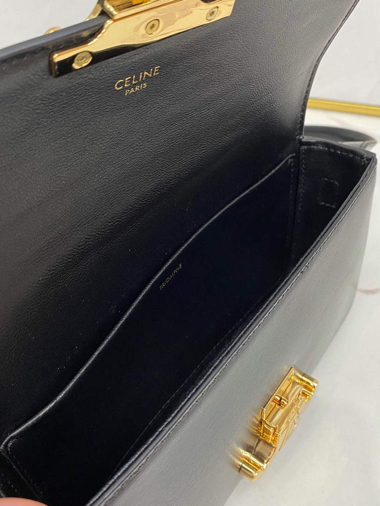 Celine 194143 Triomphe Shoulder Bag in Natural Calfskin Black