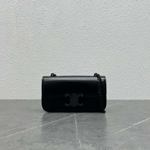 Celine 197992 Chain Shoulder Bag Claude In Triomphe Canvas Black with Black LOGO - Default Title - View 1