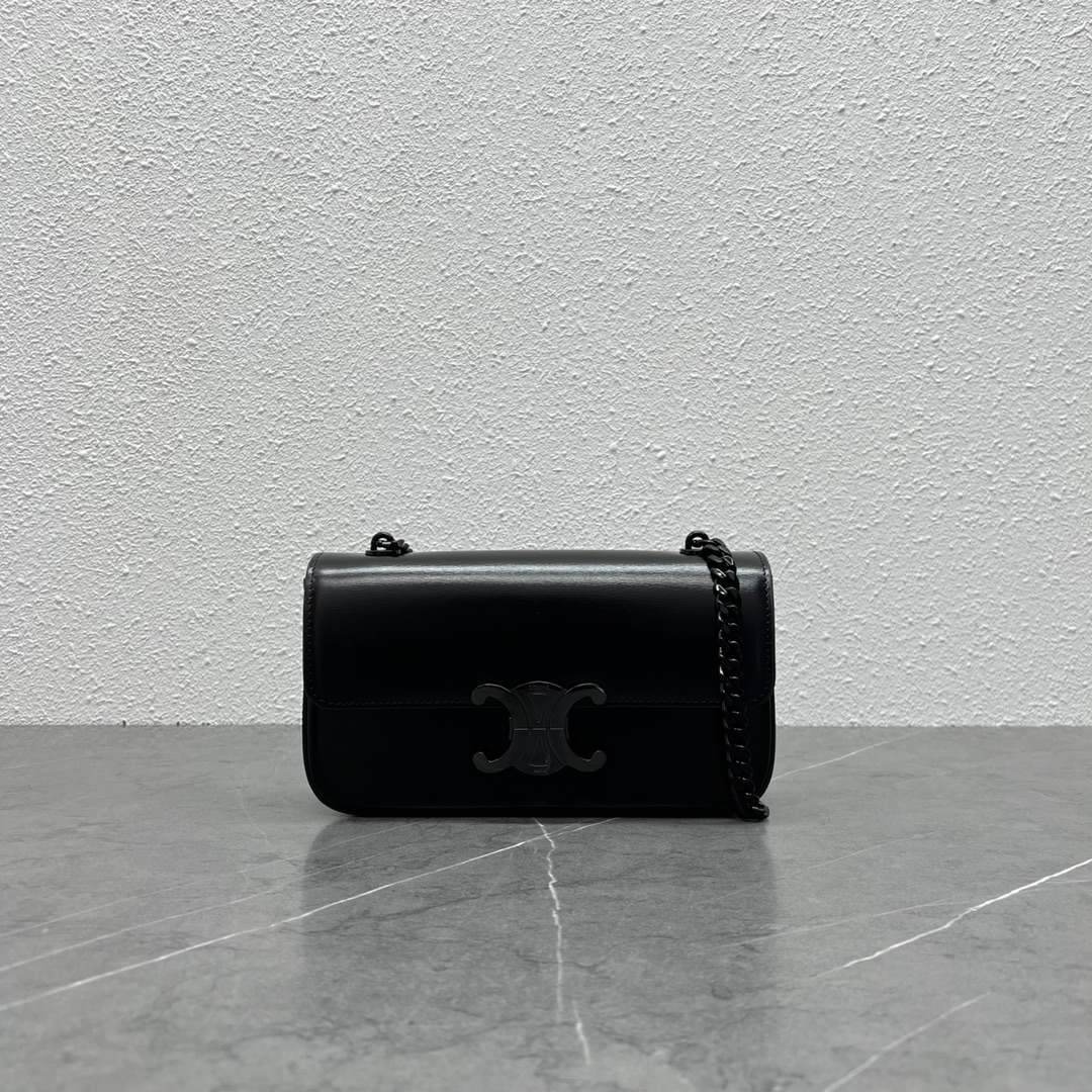 Celine 197992 Chain Shoulder Bag Claude In Triomphe Canvas Black with Black LOGO