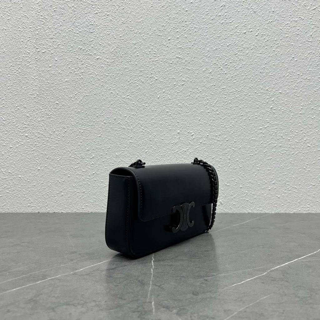 Celine 197992 Chain Shoulder Bag Claude In Triomphe Canvas Black with Black LOGO