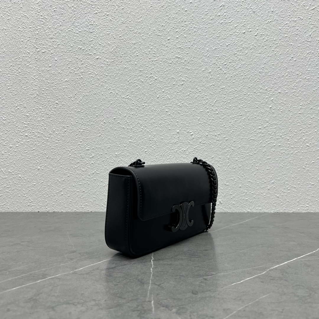 Celine 197992 Chain Shoulder Bag Claude In Triomphe Canvas Black with Black LOGO