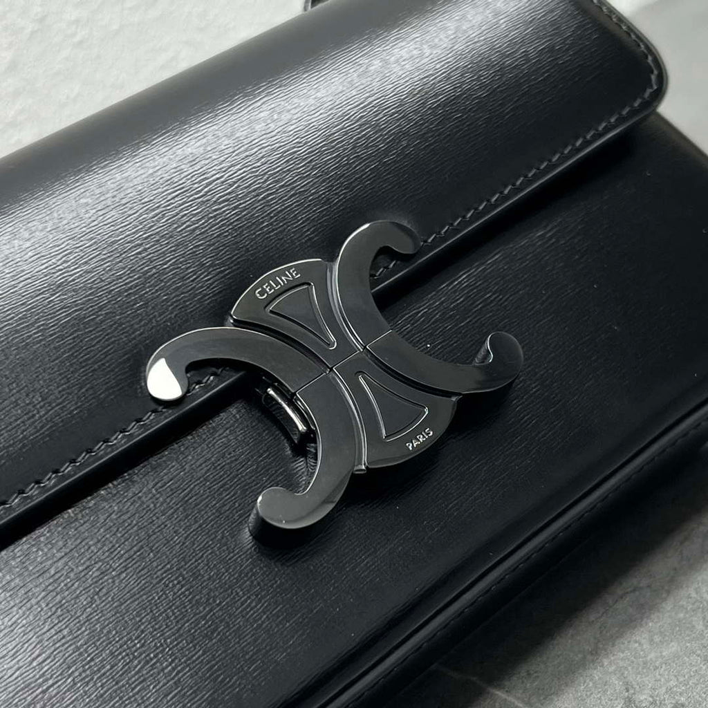 Celine 197992 Chain Shoulder Bag Claude In Triomphe Canvas Black with Black LOGO