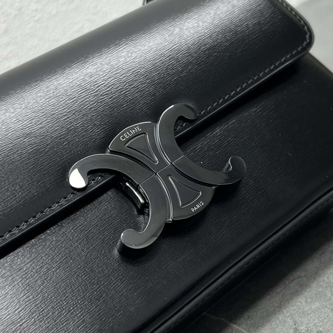 Celine 197992 Chain Shoulder Bag Claude In Triomphe Canvas Black with Black LOGO