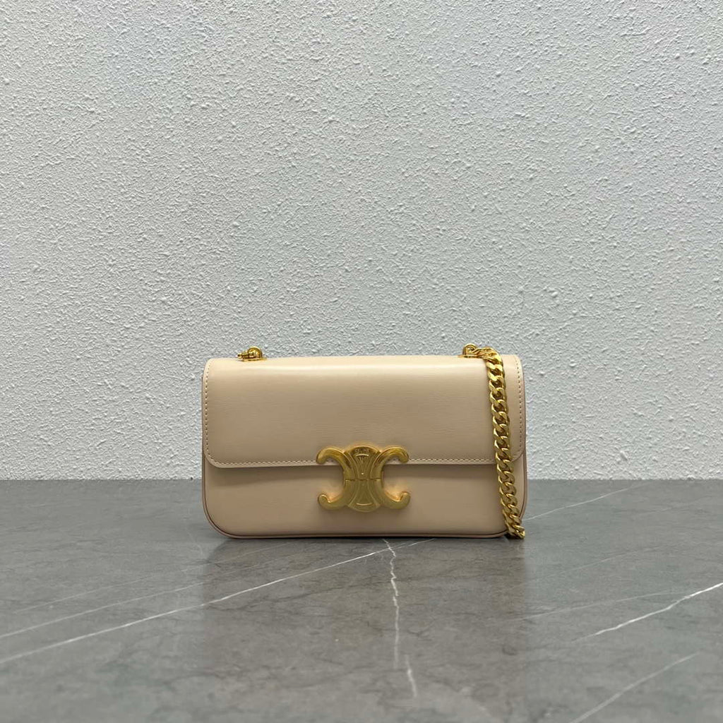 Celine 197992 Chain Shoulder Bag Claude In Triomphe Canvas Nude