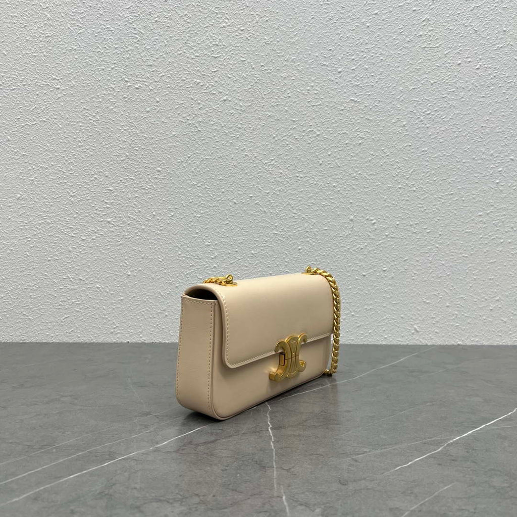 Celine 197992 Chain Shoulder Bag Claude In Triomphe Canvas Nude