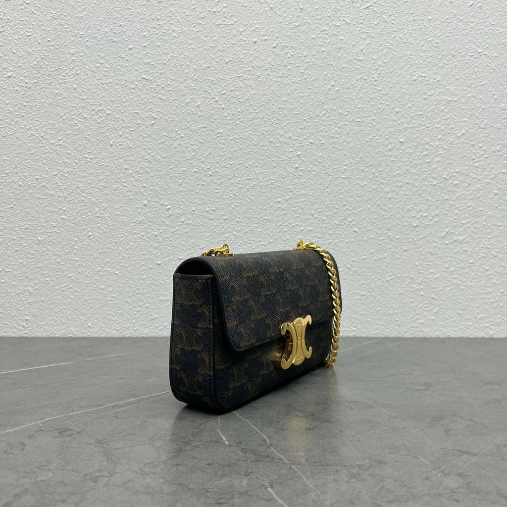 Celine 197992 Chain Shoulder Bag Claude In Triomphe Canvas Tan