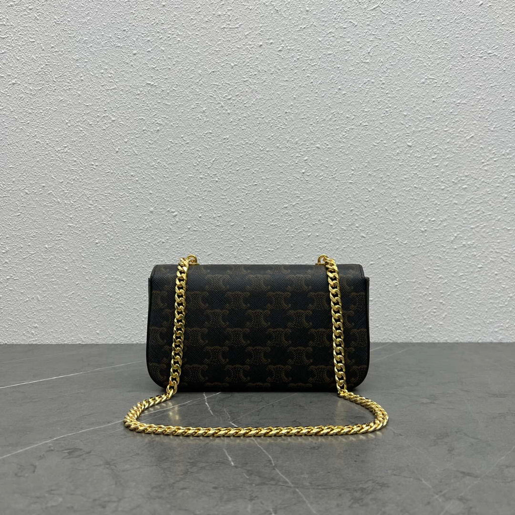 Celine 197992 Chain Shoulder Bag Claude In Triomphe Canvas Tan