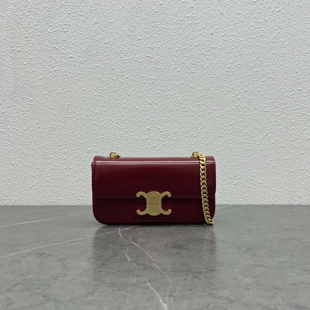 Celine 197992 Chain Shoulder Bag Claude In Triomphe Canvas Wine Red - Default Title - View 1