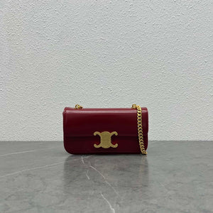 Celine 197992 Chain Shoulder Bag Claude In Triomphe Canvas Wine Red - Default Title - View 1