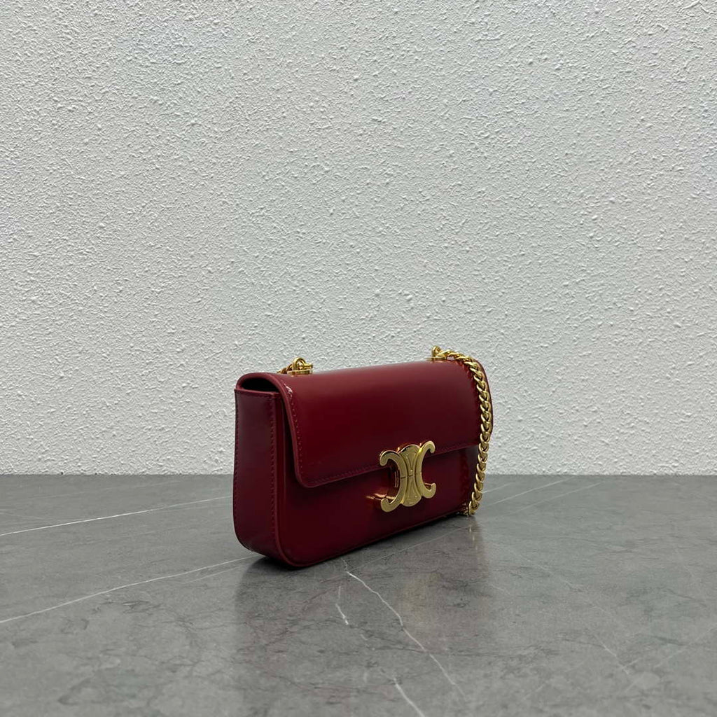 Celine 197992 Chain Shoulder Bag Claude In Triomphe Canvas Wine Red