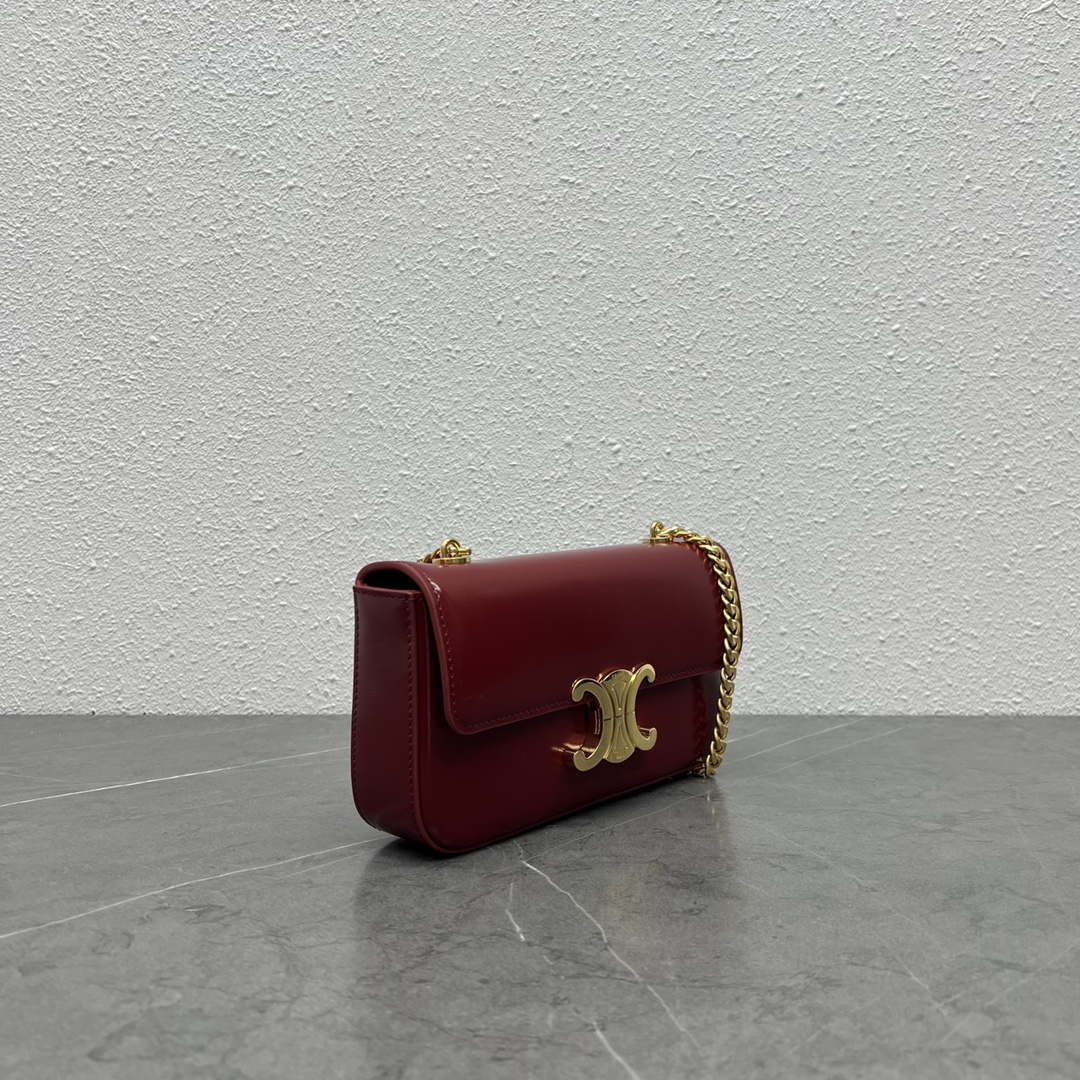 Celine 197992 Chain Shoulder Bag Claude In Triomphe Canvas Wine Red