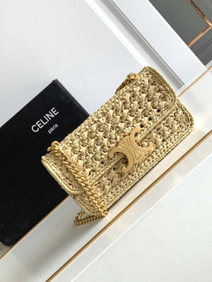Celine 197993 Chain Shoulder Bag Claude In Triomphe Raffia Apricot - Default Title - View 1