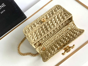 Celine 197993 Chain Shoulder Bag Claude In Triomphe Raffia Apricot - Default Title - View 7