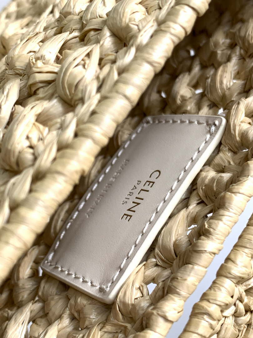 Celine 197993 Chain Shoulder Bag Claude In Triomphe Raffia Apricot