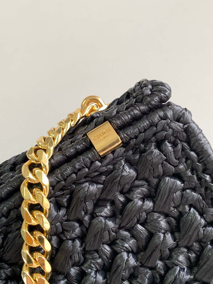 Celine 197993 Chain Shoulder Bag Claude In Triomphe Raffia Black