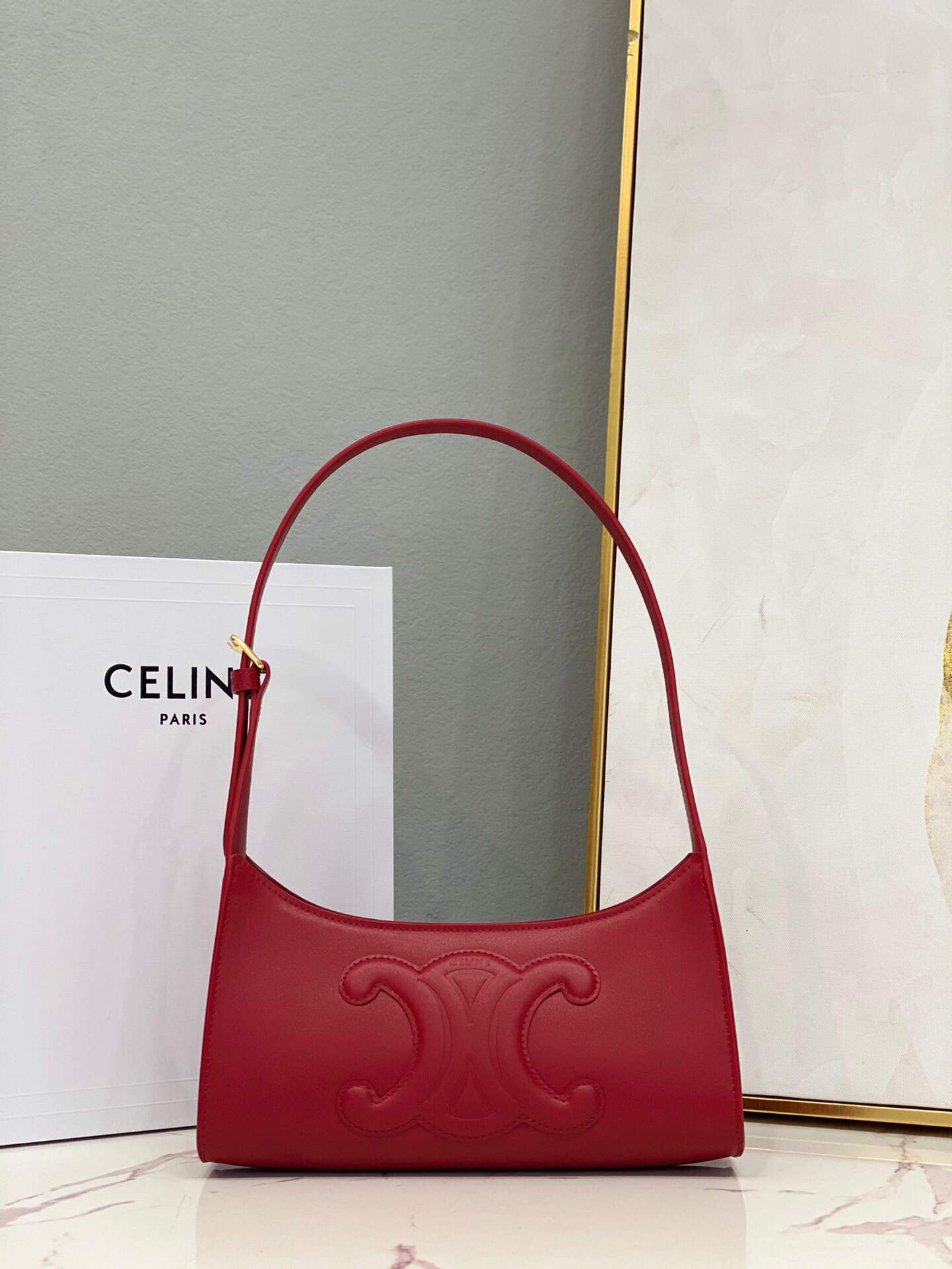 Celine 198153 Shoulder Bag Cuir Triomphe in Smooth Calfskin Red - Default Title - View 1