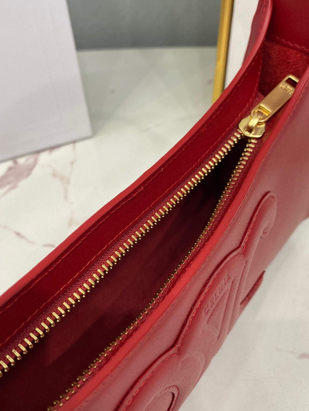 Celine 198153 Shoulder Bag Cuir Triomphe in Smooth Calfskin Red