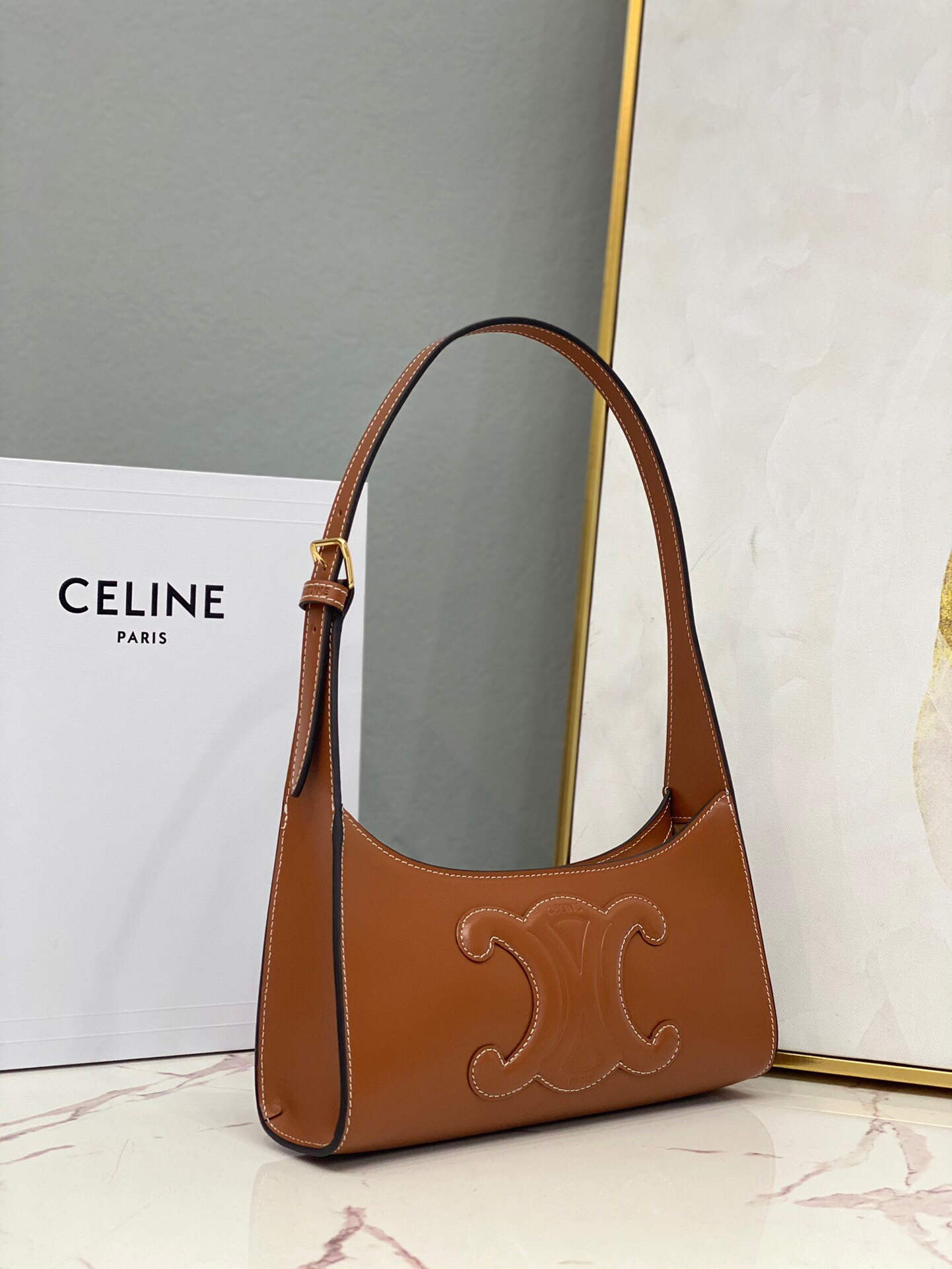 Celine 198153 Shoulder Bag Cuir Triomphe in Smooth Calfskin Brown