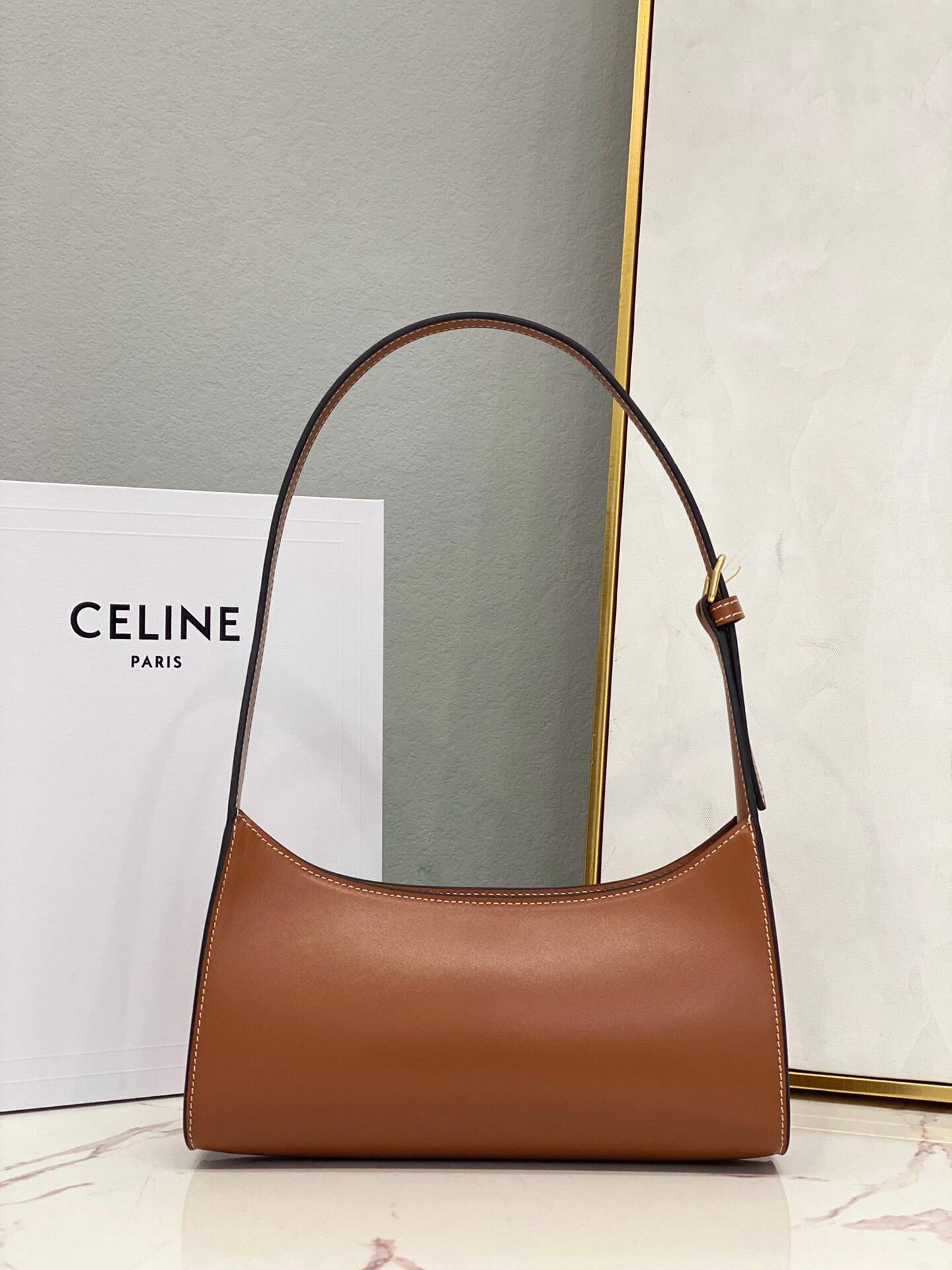 Celine 198153 Shoulder Bag Cuir Triomphe in Smooth Calfskin Brown