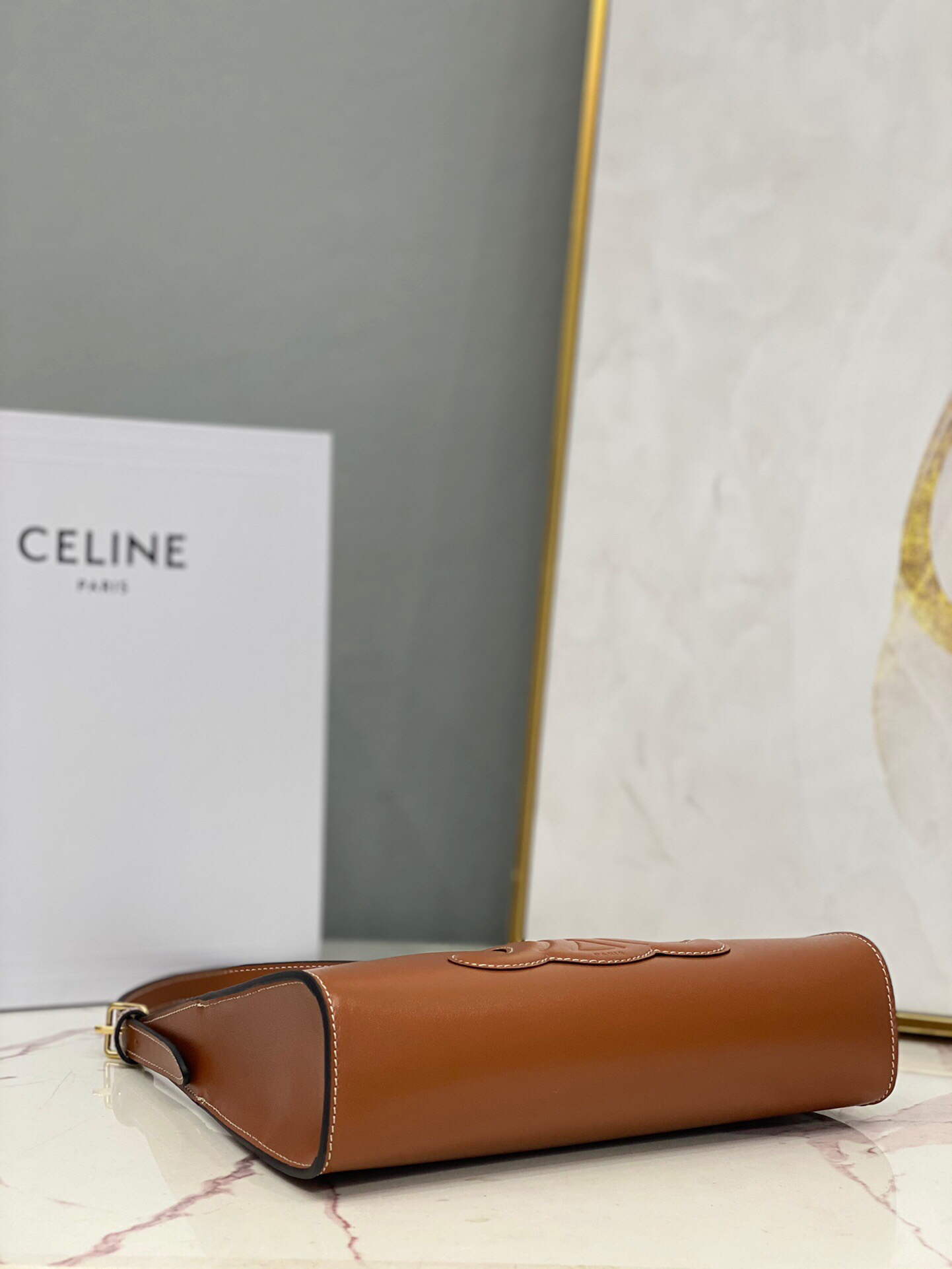 Celine 198153 Shoulder Bag Cuir Triomphe in Smooth Calfskin Brown