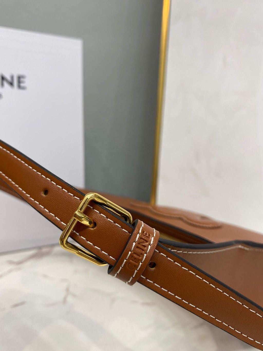 Celine 198153 Shoulder Bag Cuir Triomphe in Smooth Calfskin Brown