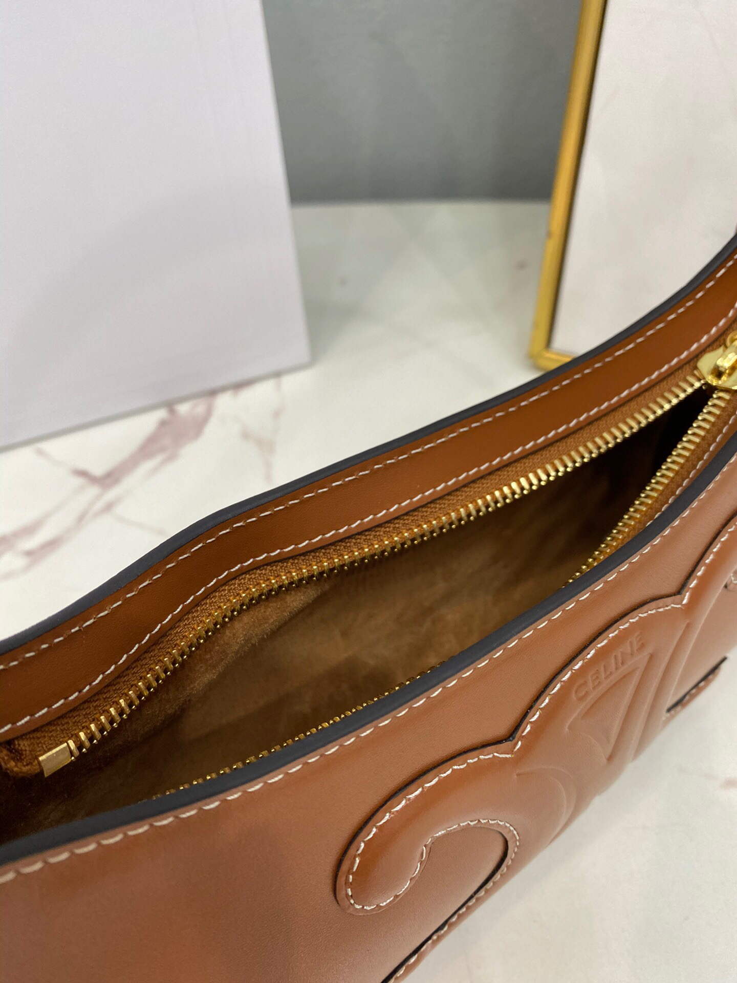 Celine 198153 Shoulder Bag Cuir Triomphe in Smooth Calfskin Brown