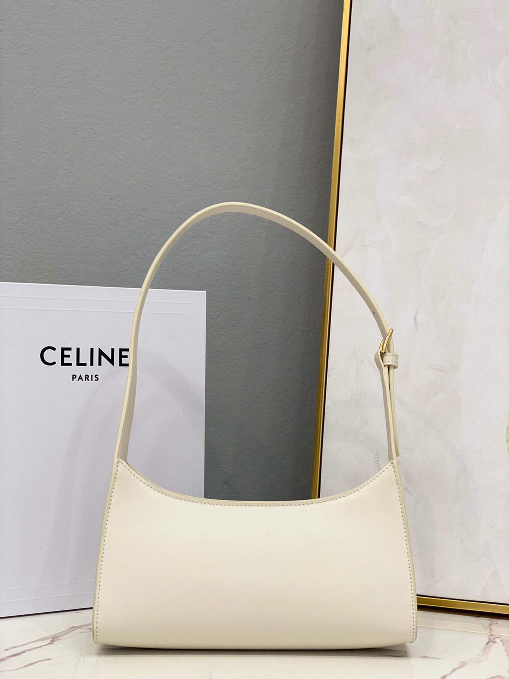 Celine 198153 Shoulder Bag Cuir Triomphe in Smooth Calfskin White