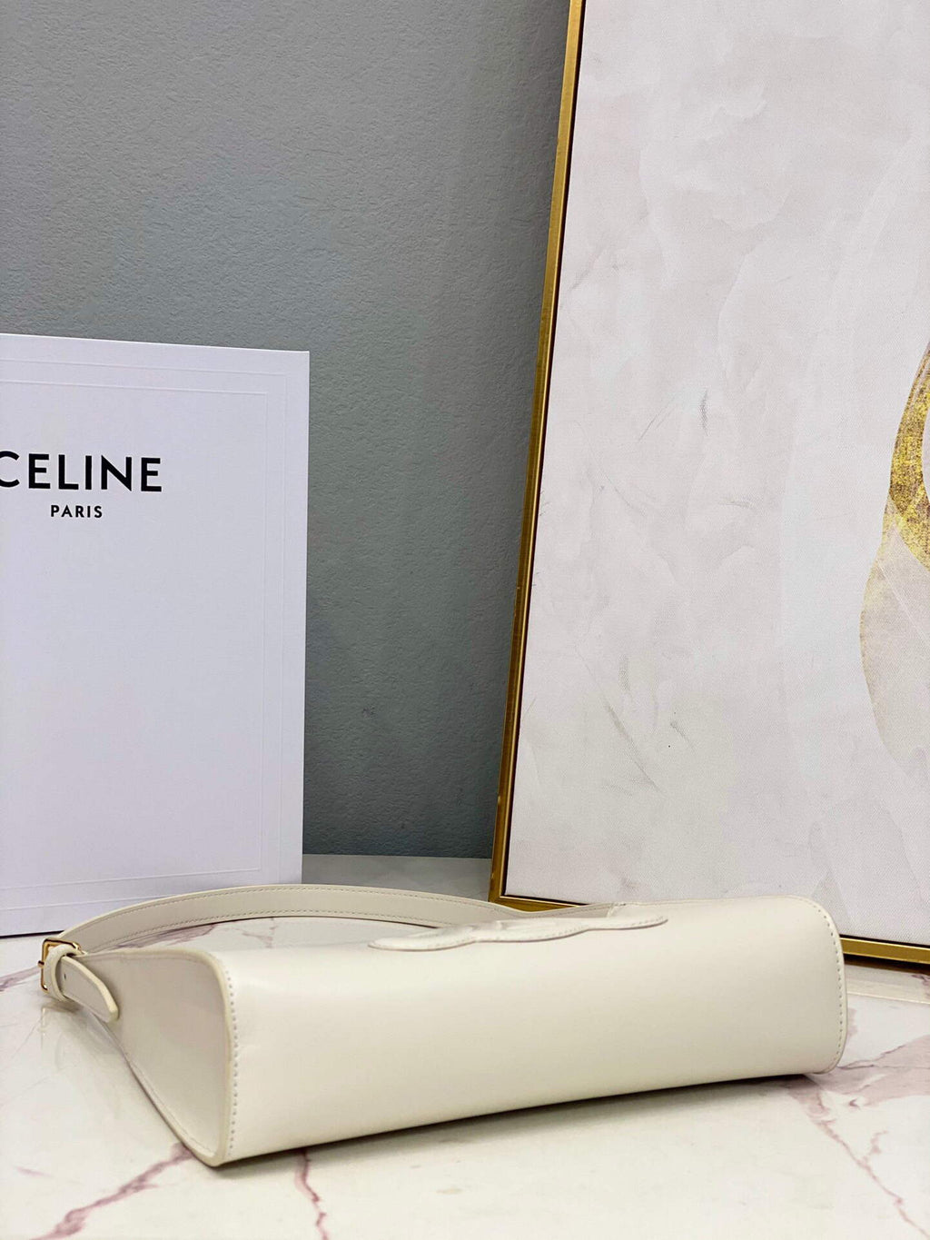 Celine 198153 Shoulder Bag Cuir Triomphe in Smooth Calfskin White