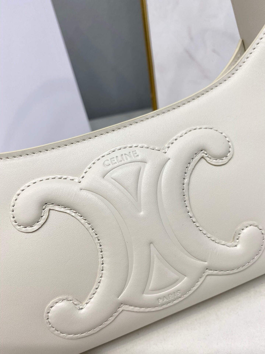 Celine 198153 Shoulder Bag Cuir Triomphe in Smooth Calfskin White