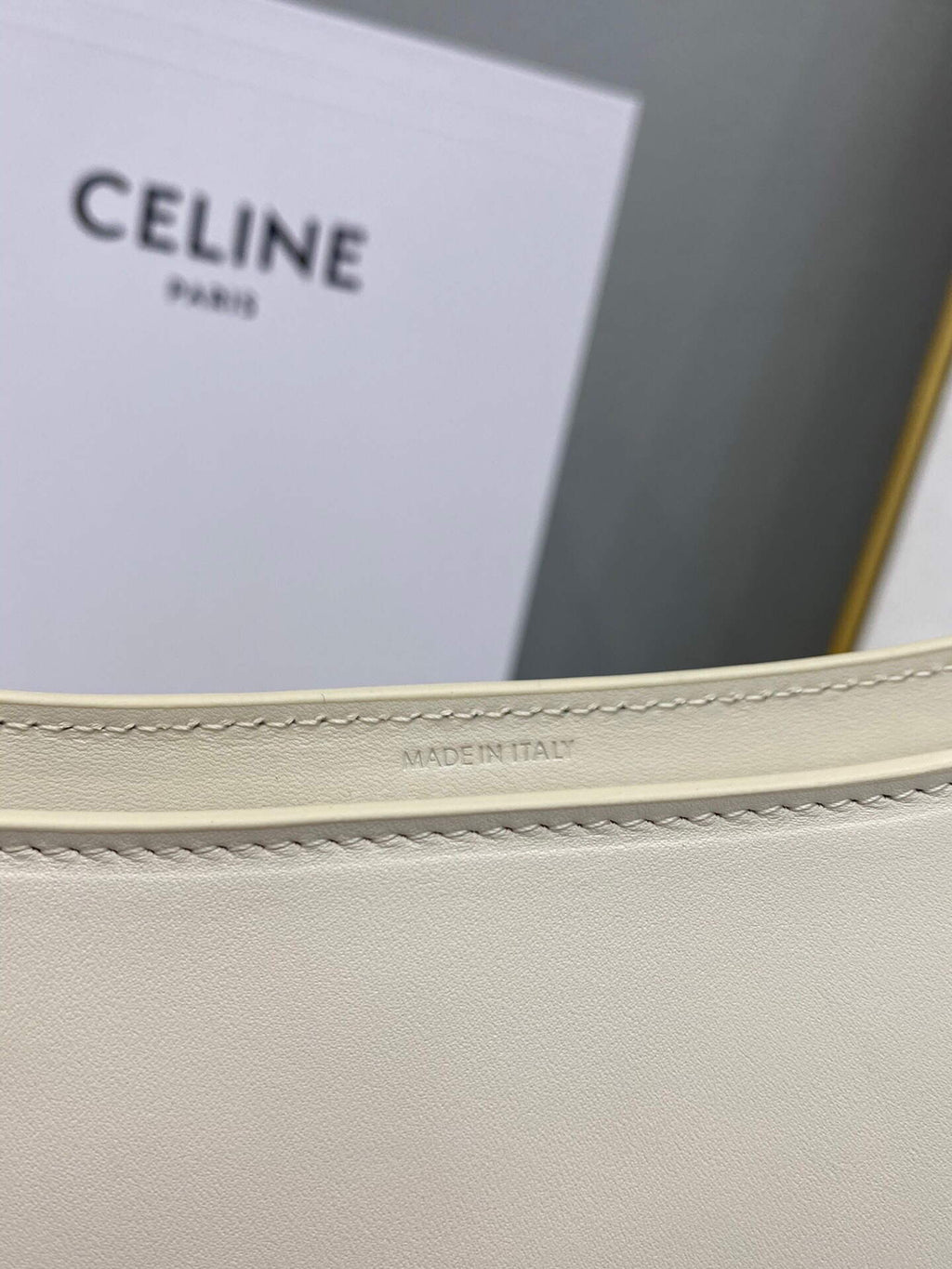 Celine 198153 Shoulder Bag Cuir Triomphe in Smooth Calfskin White