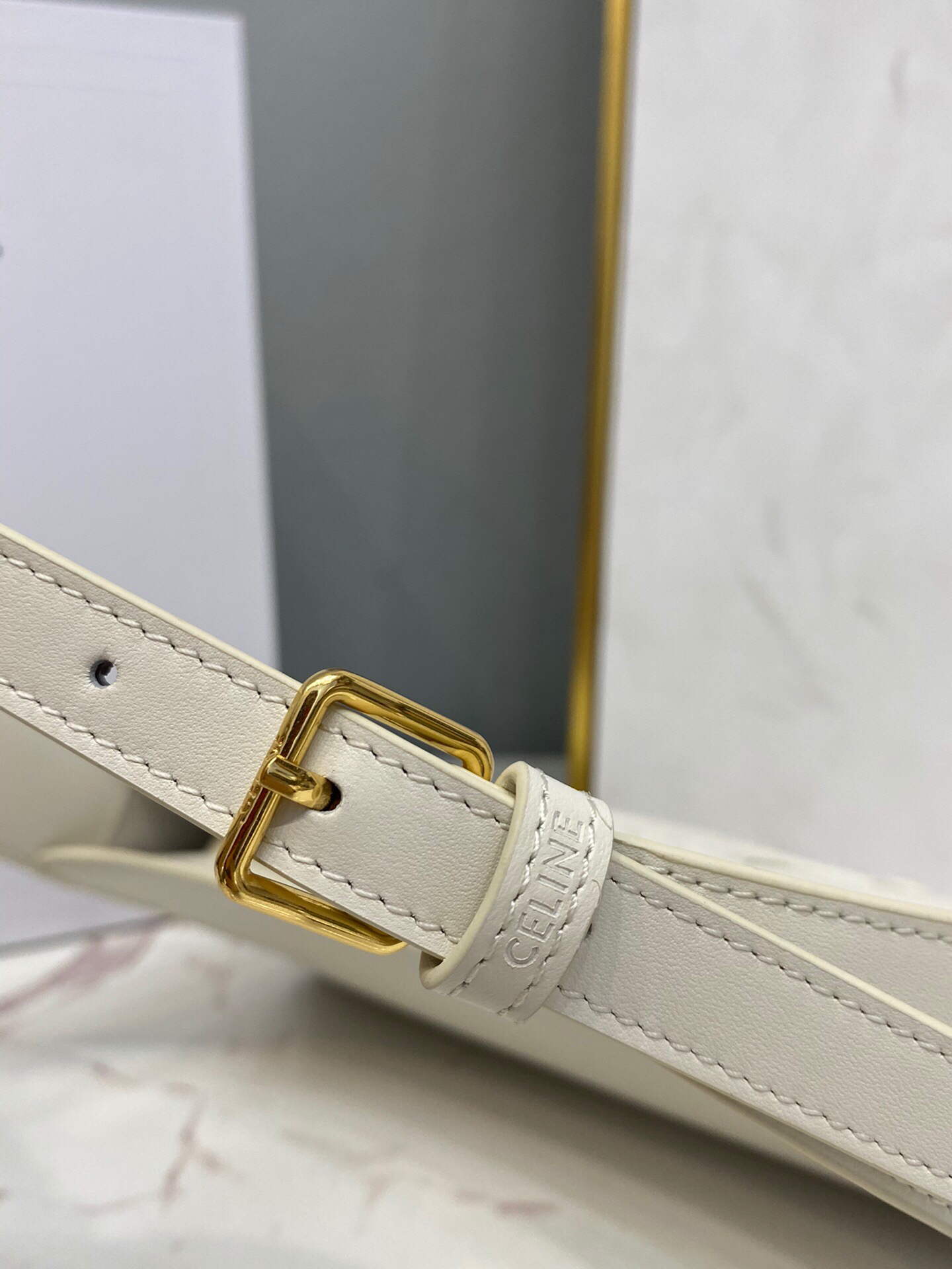 Celine 198153 Shoulder Bag Cuir Triomphe in Smooth Calfskin White