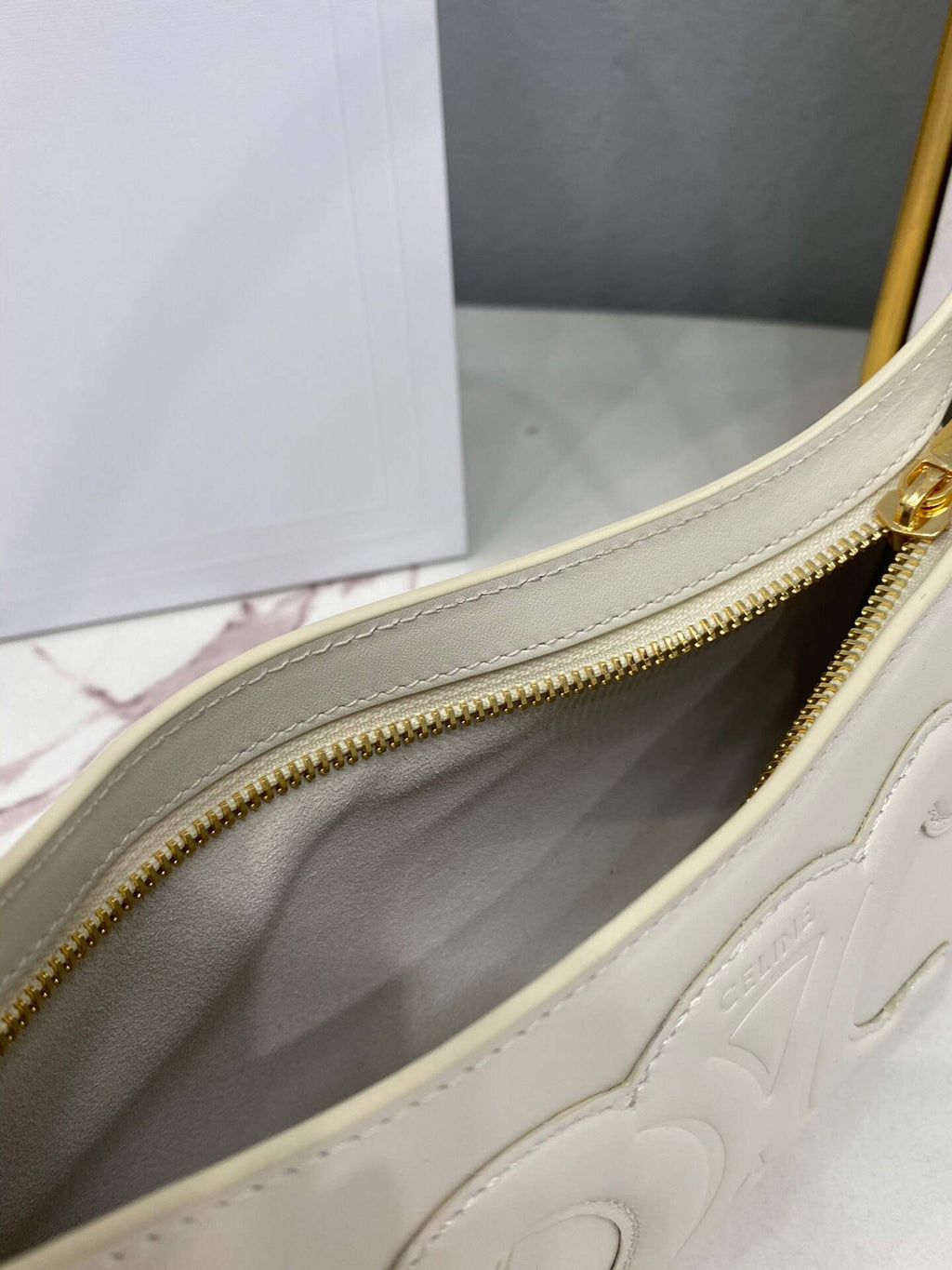 Celine 198153 Shoulder Bag Cuir Triomphe in Smooth Calfskin White