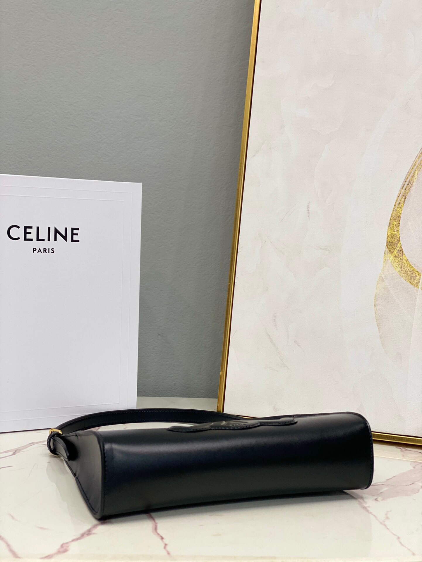 Celine 198153 Shoulder Bag Cuir Triomphe in Smooth Calfskin Black